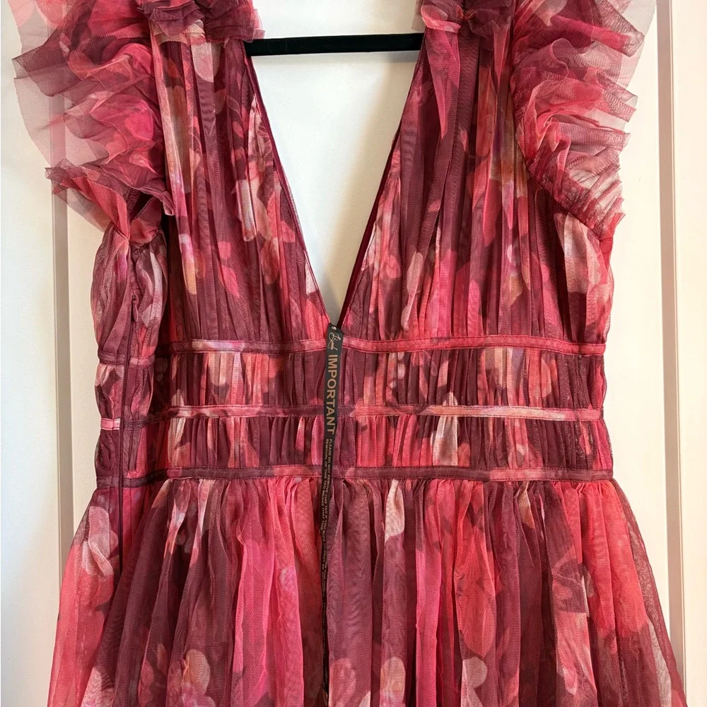 Women's Lace & Beads Red Tiered Floral Tulle Dress - Picture 4 of 6